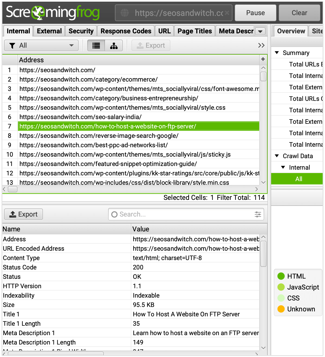 configuração do screaming frog